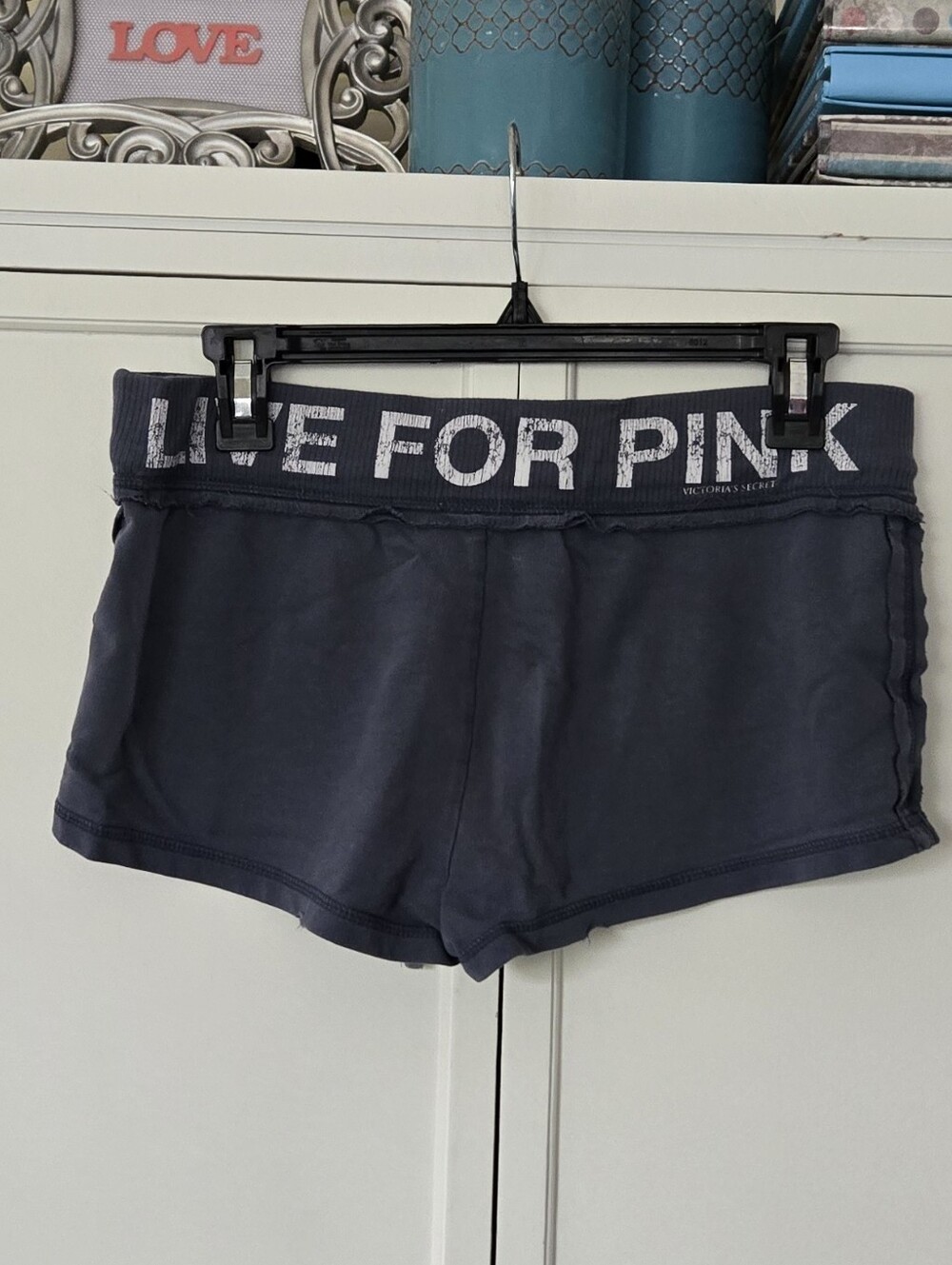 PINK Victoria's Secret Navy Blue Athletic Drawstring Shorts with Dog Logo - Picture 3 of 4